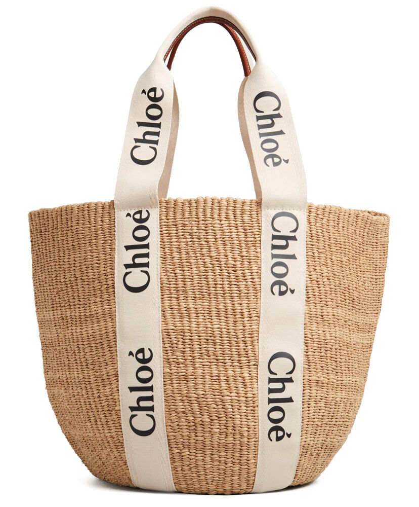 Chloe Large Woody Basket Handbag Canvas with Leather Cream